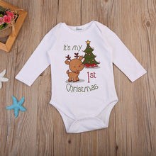 Load image into Gallery viewer, Modern Christmas Newborn Infant Baby Boys and Girls Cartoon Deer Christmas Tree Print Long Sleeves Romper
