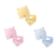Load image into Gallery viewer, Elastic headscarf double layer cotton baby caps hats with baby bibs set for newborn infant Candy Color
