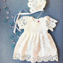 Load image into Gallery viewer, Handmade Classic Baby Girls Dress with Princess Floral Lace And Hollow Out Short Sleve Party Dress For Girls
