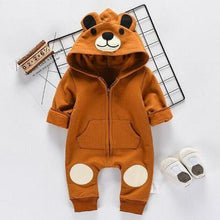 Load image into Gallery viewer, Cute Bear Newborn Infant Baby Boy Girl Kid Ear Hooded Romper Zipper Cartoon Patchwork Jumpsuit For Baby Girls and Boys
