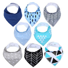 Load image into Gallery viewer, 8PCS/SET Comfortable Colorful 100% Organic Cotton Adjustable Snaps Bandana Saliva Bibs For Baby Boys &amp; Girls Kids
