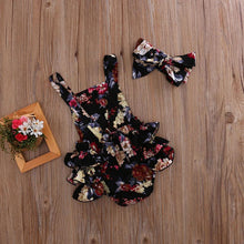Load image into Gallery viewer, 2PCS Newborn Toddler Baby Girls Clothes Flower Romper Sleeveless Jumpsuit Outfits Headband Clothes IWth Bow In Elegant Floral Design
