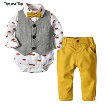 Load image into Gallery viewer, Luxury Modern Outfit Autumn Fashion Baby Boys Gentleman Bow Tie Rompers Pants Suit Baby Set For Celebrations
