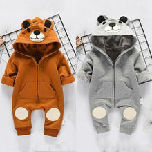 Load image into Gallery viewer, Cute Bear Newborn Infant Baby Boy Girl Kid Ear Hooded Romper Zipper Cartoon Patchwork Jumpsuit For Baby Girls and Boys
