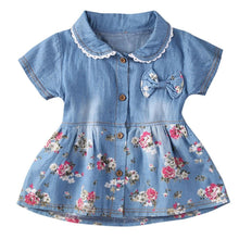 Load image into Gallery viewer, Modern Floral Print Bowknot Princess Jeans Short Sleeve Costume Kids Dresses For Girls
