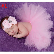Load image into Gallery viewer, Luxury Modern Elegant Baby Girl Tulle Tutu Skirt and Flower Headband Set Newborn Dress With Big Bow And With Headband
