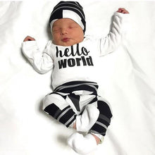 Load image into Gallery viewer, New Baby Boy Cotton Clothes Romper Jumpsuit set Infant Clothes For Newborn Baby Girl Clothing Set With Print Hello World
