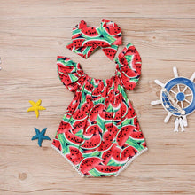 Load image into Gallery viewer, 2PCS Newborn Baby Girl Watermelon Summer  Cute Bodysuit Jumpsuit Outfit WIth Bow For Girls
