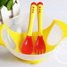 Load image into Gallery viewer, 3Pcs Set Baby Dishes With Suction Cup Assist Food Bowl Temperature Sensing Spoon Baby Tableware Baby Utensils Spoon+Fork
