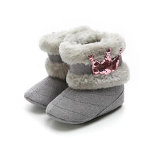 Load image into Gallery viewer, Newborn Infant Baby Girls Winter Warm Crown Fur Mid-Calf Length Slip-On Furry Boots 0-18M
