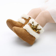 Load image into Gallery viewer, Newborn Infant Baby Girls Winter Warm Crown Fur Mid-Calf Length Slip-On Furry Boots 0-18M
