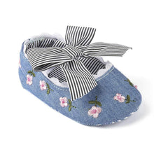 Load image into Gallery viewer, Baby Girl Newborn Shoes Floral Embroidery Striped Bowknot First Walker Soft Soles Anti-Slip Princess Shoes
