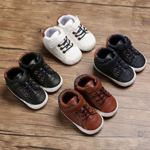 Load image into Gallery viewer, Newborn PU Leather Shoes Winter Fashion Baby Soft Sole Canvas Sneakers 0-12 Months Baby Boy And Girl
