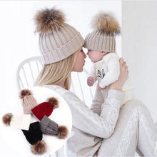 Load image into Gallery viewer, 2Pcs Modern Mother &amp; Baby Child Warm Winter Beanie Fur Pom Hat Crochet Ski Cap For Winter
