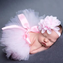 Load image into Gallery viewer, Luxury Modern Elegant Baby Girl Tulle Tutu Skirt and Flower Headband Set Newborn Dress With Big Bow And With Headband

