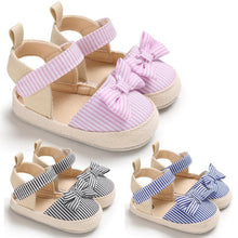 Load image into Gallery viewer, Newborn Baby Girl Striped Bow Sandals Soft Shoes Infants Anti-Slip Sneaker New Fashion Clogs 0-18M
