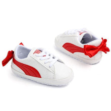 Load image into Gallery viewer, Baby Boy Girl Classic Sports Sneakers Newborn PU Leather Non-slip First Walkers With Bow Infant Toddler Soft Shoes
