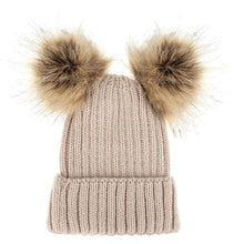 Load image into Gallery viewer, Fashion Parent-child Caps Cute Infant Baby Pom Pom Cap Winter Double Fur Ball Hat Baby Mom Warm Knitted Hat
