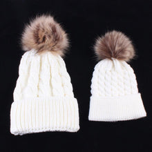 Load image into Gallery viewer, 2Pcs Modern Mother &amp; Baby Child Warm Winter Beanie Fur Pom Hat Crochet Ski Cap For Winter
