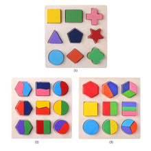 Load image into Gallery viewer, Wooden Geometric Shapes Puzzle Sorting Math Bricks Preschool Learning Educational Game Baby Toddler Toys for Children
