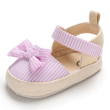 Load image into Gallery viewer, Newborn Baby Girl Striped Bow Sandals Soft Shoes Infants Anti-Slip Sneaker New Fashion Clogs 0-18M
