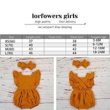 Load image into Gallery viewer, Cotton Baby Girl Double Ruffle Romper Jumpsuit with Headband  Playsuit For Newborn With Bow
