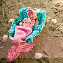 Load image into Gallery viewer, Baby Hat Mermaid Newborn Photography Props Girls Crochet Knitted Cap Hand-woven In Modern New Princess Design
