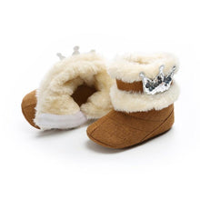 Load image into Gallery viewer, Newborn Infant Baby Girls Winter Warm Crown Fur Mid-Calf Length Slip-On Furry Boots 0-18M
