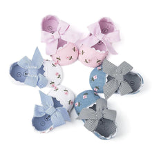 Load image into Gallery viewer, Baby Girl Newborn Shoes Floral Embroidery Striped Bowknot First Walker Soft Soles Anti-Slip Princess Shoes
