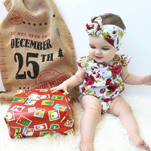 Load image into Gallery viewer, Luxury Modern Cute Floral Romper Baby Girls Clothes Jumpsuit Romper Headband Toddler Dress With Bow For Girls
