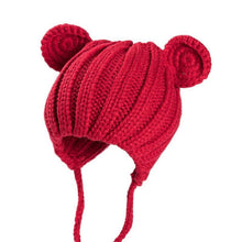 Load image into Gallery viewer, Luxury Modern Baby Knitted Winter Hat with Ears Cartoon Lace-up Children Kids Baby Bonnet Cap In Winter Cozy Style
