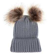Load image into Gallery viewer, Fashion Parent-child Caps Cute Infant Baby Pom Pom Cap Winter Double Fur Ball Hat Baby Mom Warm Knitted Hat
