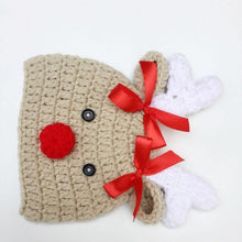 Load image into Gallery viewer, Luxury Handmade Christmas Newborn Infant Baby Boys and  Girls Hats Cartoon Crochet Knitted Bowknot Deer Baby Cap For Winter
