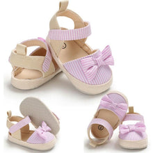 Load image into Gallery viewer, Newborn Baby Girl Striped Bow Sandals Soft Shoes Infants Anti-Slip Sneaker New Fashion Clogs 0-18M
