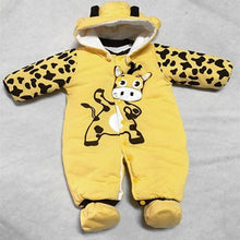 Load image into Gallery viewer, Warm Autumn Winter Baby Girls Boys Rompers Cartoon Cute Thick Warm Hooded Jumpsuits For Babies In Modern Design
