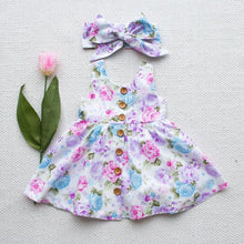 Load image into Gallery viewer, Modern Colorful Baby Girls Toddle Floral Tank Dress Match Headband Summer Button Sleeveless For Girls Kids
