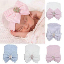 Load image into Gallery viewer, Luxury Modern Diamon Cute Newborn Baby Infant Girl Toddler Comfy Bowknot Hospital Cap Beanie Hat Bow For Baby Kids

