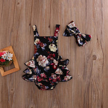 Load image into Gallery viewer, 2PCS Newborn Toddler Baby Girls Clothes Flower Romper Sleeveless Jumpsuit Outfits Headband Clothes IWth Bow In Elegant Floral Design
