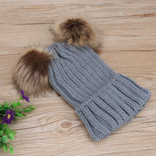 Load image into Gallery viewer, Fashion Parent-child Caps Cute Infant Baby Pom Pom Cap Winter Double Fur Ball Hat Baby Mom Warm Knitted Hat
