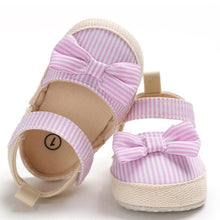 Load image into Gallery viewer, Newborn Baby Girl Striped Bow Sandals Soft Shoes Infants Anti-Slip Sneaker New Fashion Clogs 0-18M
