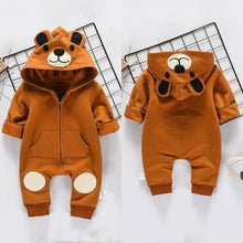 Load image into Gallery viewer, Cute Bear Newborn Infant Baby Boy Girl Kid Ear Hooded Romper Zipper Cartoon Patchwork Jumpsuit For Baby Girls and Boys
