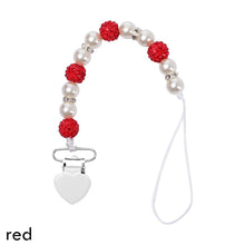 Load image into Gallery viewer, Handmade Shiny Pacifier Clip Chain Infant Nipple Holder Wooden Beaded Crystal Nipple Leash Strap Metal Pacifier Clips For Baby
