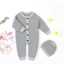 Load image into Gallery viewer, Knitted Newborn Baby Clothes Cotton Baby Romper With Plaid Hat Infant Toddler Jumpsuit For Girls And Boys
