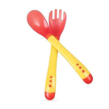 Load image into Gallery viewer, 1 Set Children Kids Tableware Temperature Silicone Soft  Spoon Fork Cutlery Feeding Dish Infant Boys and Girls Unique Baby Feeding Tool
