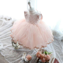 Load image into Gallery viewer, Luxury Modern Designer Baby Girls Flower Gowns Baptism Princess tutu Birthday Dress WIth Big Bow On Back
