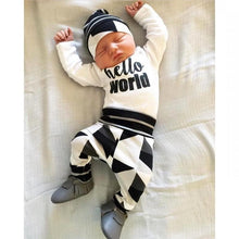 Load image into Gallery viewer, New Baby Boy Cotton Clothes Romper Jumpsuit set Infant Clothes For Newborn Baby Girl Clothing Set With Print Hello World
