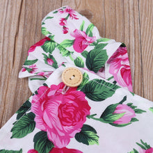 Load image into Gallery viewer, Baby Girls Summer Romper and Headband Jumpsuit Floral Sun suit Outfits 2 pieces With Bow In Modern Floral Design
