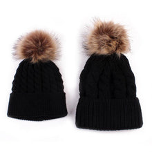 Load image into Gallery viewer, 2Pcs Modern Mother &amp; Baby Child Warm Winter Beanie Fur Pom Hat Crochet Ski Cap For Winter
