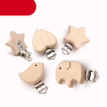 Load image into Gallery viewer, Modern Wood Naural Nipple Chain Accessories BPA Free Cute Modelling Beech Pacifier Clip Small Elephant Heart-shaped Holder for Pacifier
