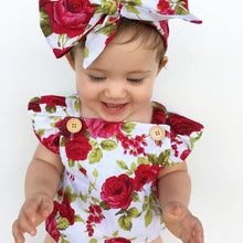 Load image into Gallery viewer, Luxury Modern Cute Floral Romper Baby Girls Clothes Jumpsuit Romper Headband Toddler Dress With Bow For Girls
